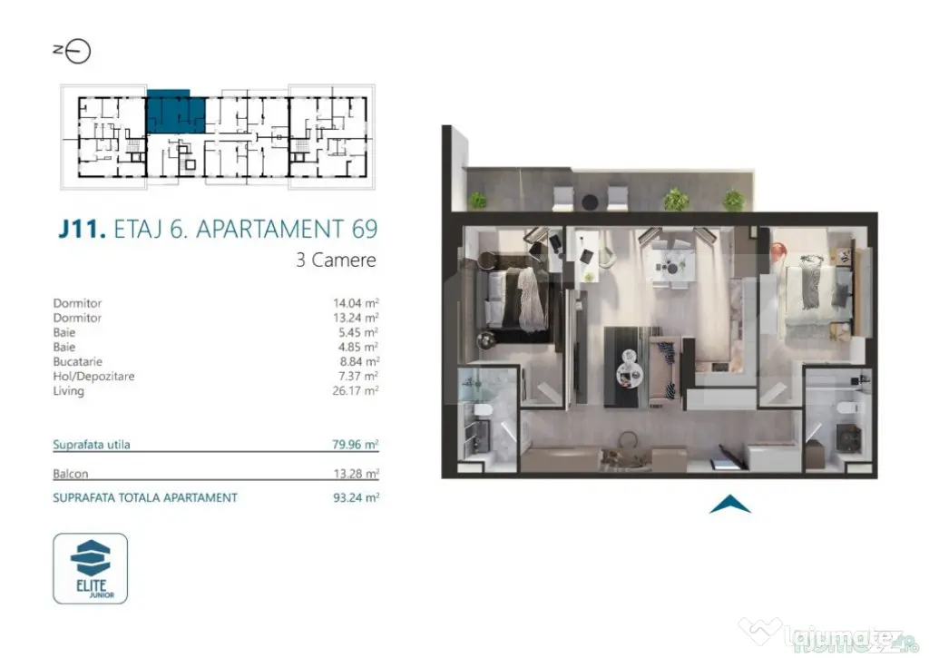 Apartament 3 camere, 80 mp, Ansamblu Rezidential, zona RIVUS - Cluj-Napoca (Cluj)