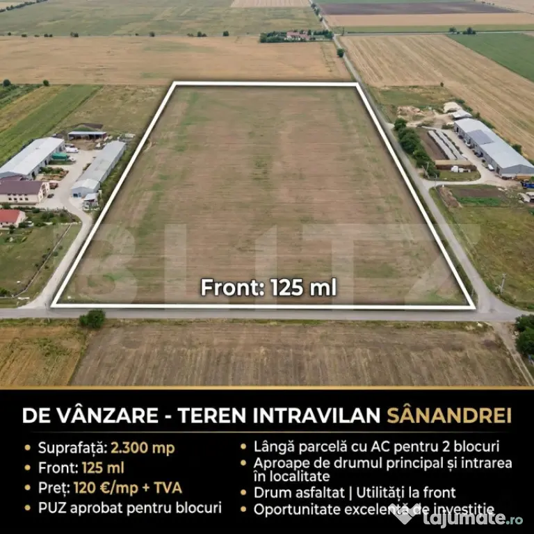 Teren cu PUZ de blocuri in Sanandrei, aproape de principala