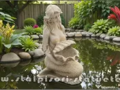 Statuetă sirenă cu scoică, galben patinat, model S49. 