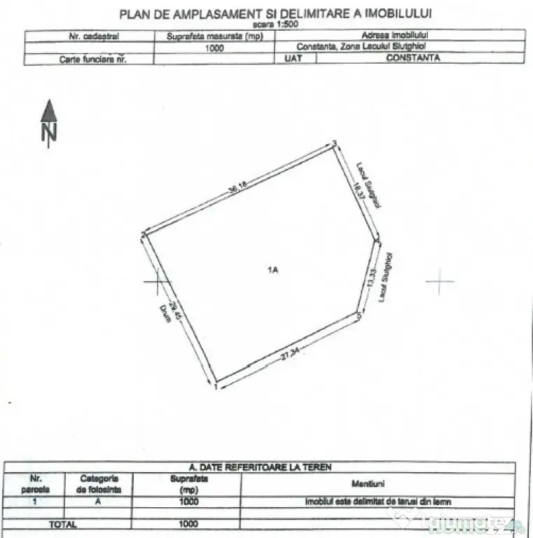 Oportunitate de investiție – Teren de 1.000 mp cu deschid