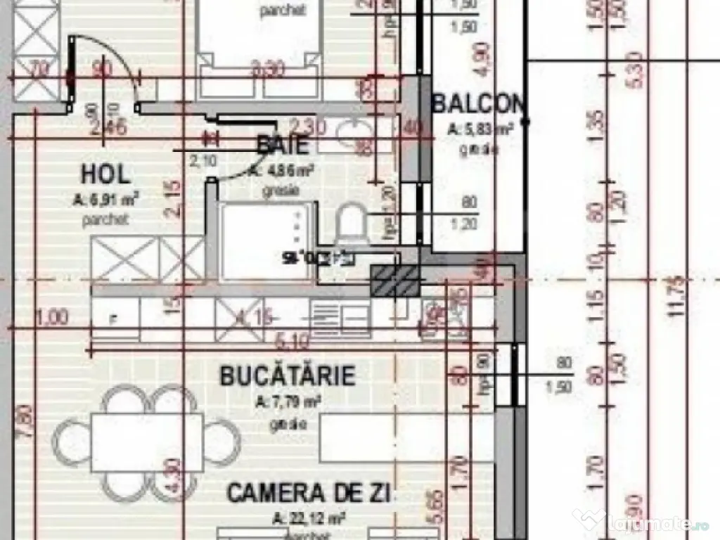 Apartament 2 camere cu CF semifinisat, 58 mp, parcare, zona