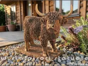 Statuetă văcuță Highland, galben patinat, model S106. 