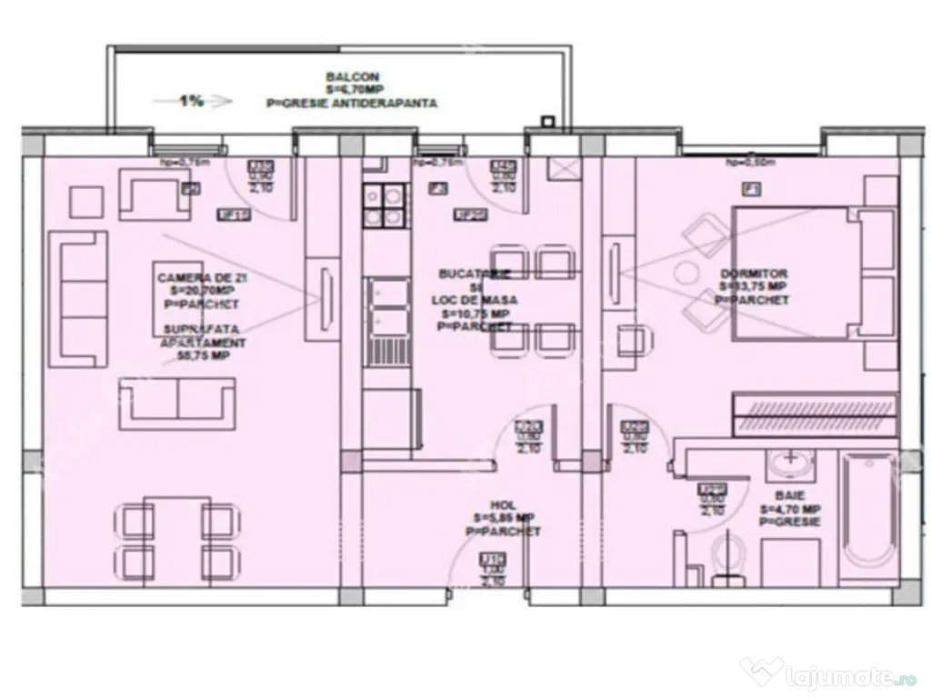 Apartament 2 camere balcon gradina si loc parcare zona Doamn