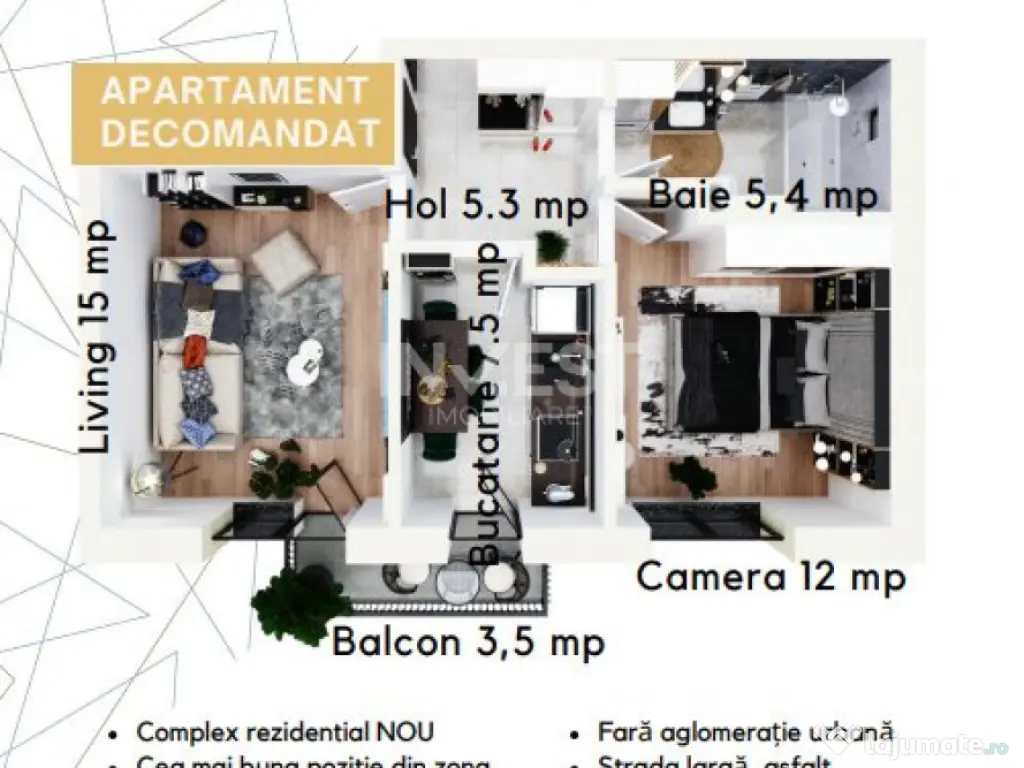 APARTAMENT CU 2 CAMERE, etaj 1 , DECOMANDAT, CAPAT CUG-LUNCA