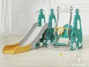 Ansamblu de joaca Kinderplay, cu leagan, tobogan, piscina cu bile, cos baschet 