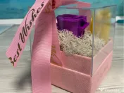 Cutie cadou „Best Wishes” cu trandafir de săpun si licheni