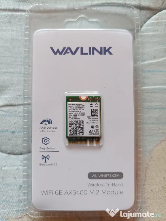 Placă wireless Wi-Fi 6E Intel AX210 NGW M.2/NGFF, Bluetooth 5.3, 5,8 Gbps - NOU