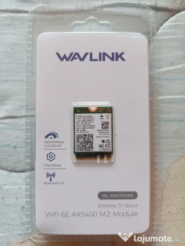 Placă wireless Wi-Fi 6E Intel AX210 NGW M.2/NGFF, Bluetooth 5.3, 5,8 Gbps - NOU