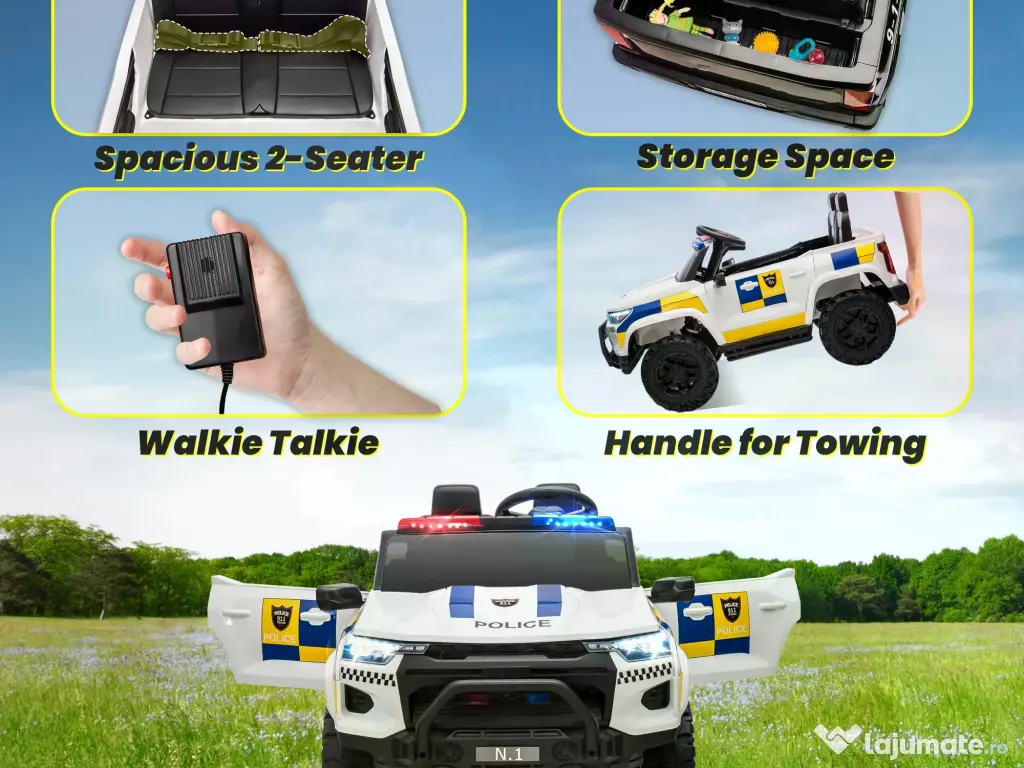 Masinuta electrica pt 2 copii Kinderauto Police Patrol 4x200w, 24V White