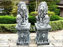 Set 2 statuete leu cu socluri, gri antichizat, S2-S87.