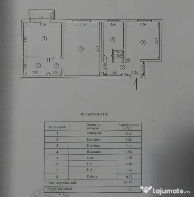 - Apartament 3 camere confort 2, Obor, etaj 2.