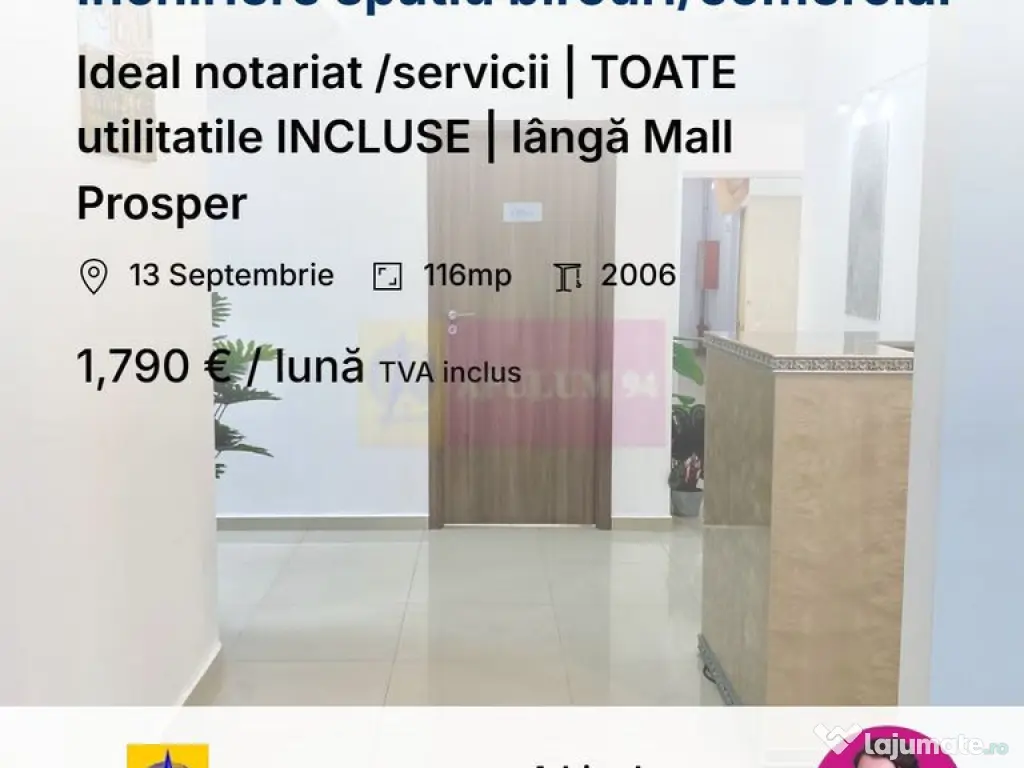 Spațiu Birou/notariat 116mp | TOATE util. INCLUSE | lân...