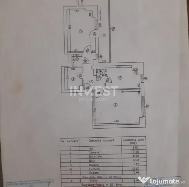 Apartament 2 camere decomandat-59mp-bloc 1986-Granit-Socola