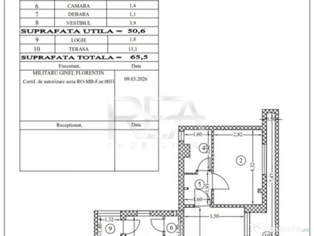 2 camere, 65 mp, anvelopat-Lujerului