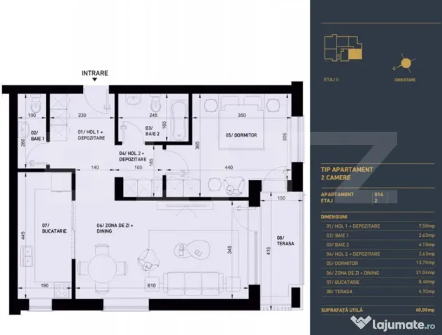 Apartament cu 2 camere si 2 bai, Smart Home, 60 mp - Complex