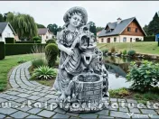 Statuetă țărăncuța la pompă, gri patinat, model S105. 