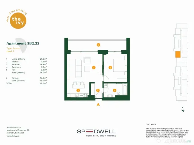 Apartament de 2 camere in complexul The Ivy, Sector 1