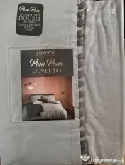 Set Lenjerie Pat "Pom Pom Silver" Double  Design Modern Textură Fină Nou/Sigilat 