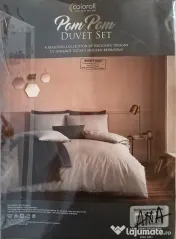 Set Lenjerie Pat "Pom Pom Silver" Double  Design Modern Textură Fină Nou/Sigilat 