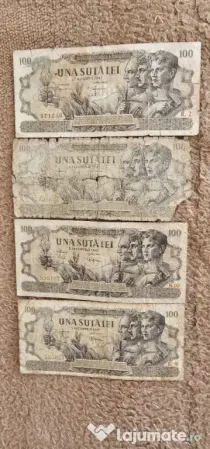 4 Bancnote 100 lei puse in circulatie in anul 1947