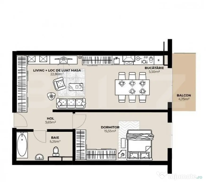 Apartament 2 camere, etaj 6, 52.75 mp, balcon, Cesiune, Mara
