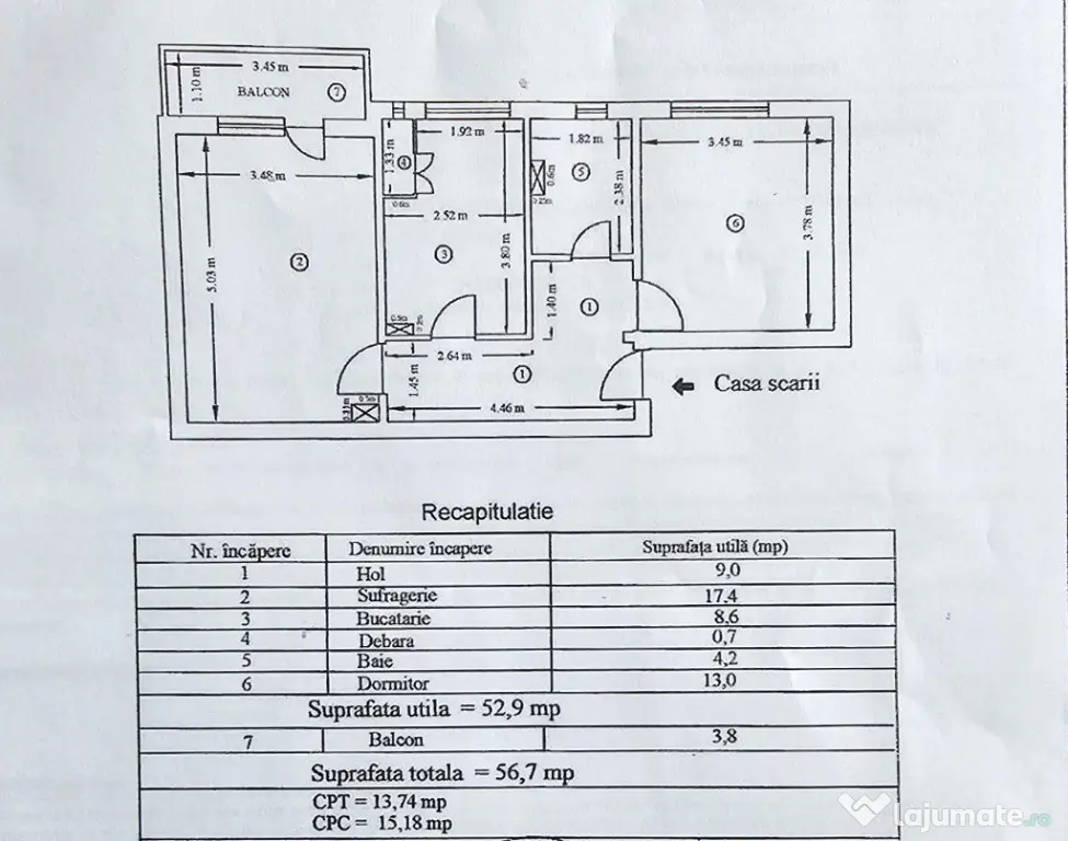 Apartament 2 camere cu boxa,etaj 4 acoperit cu pod , cartier 1 Mai