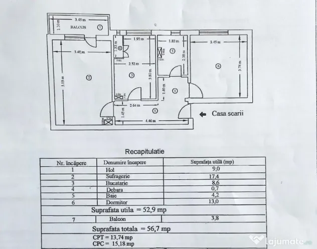 Apartament 2 camere cu boxa,etaj 4 acoperit cu pod , cartier 1 Mai