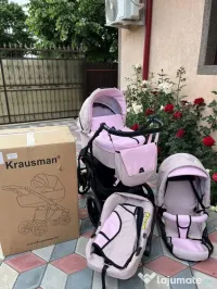 Vând cărucior 3 în 1 Krausman Combo Max Pink testat ADAC 