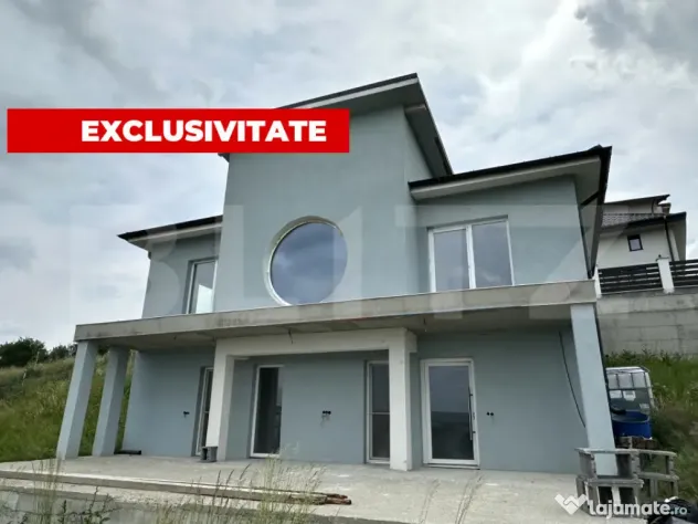 EXCLUSIV: Casă modernă, terasă panoramică, teren 500 mp,