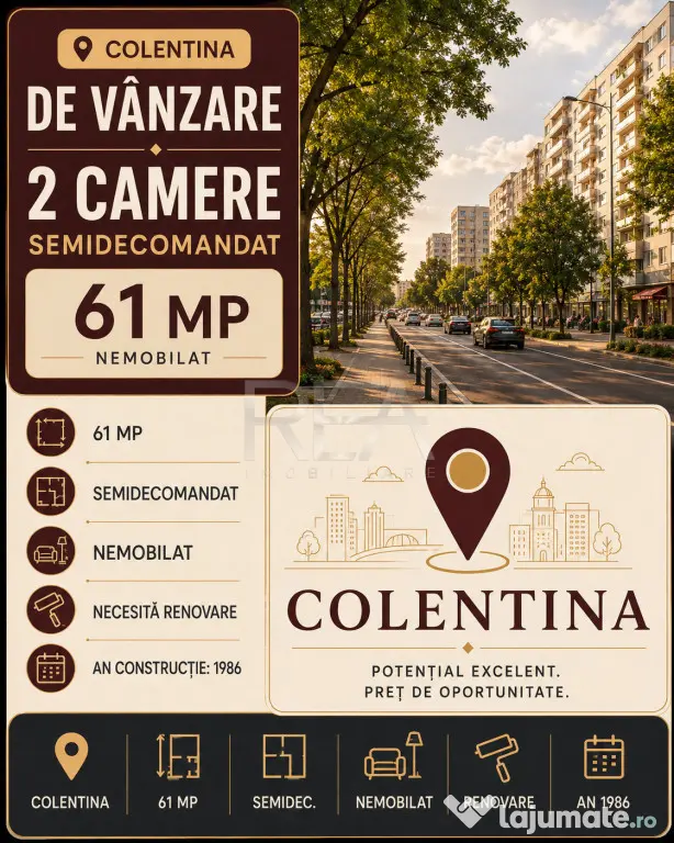 2 camere Colentina, et. 2, an 1986, 61 mp