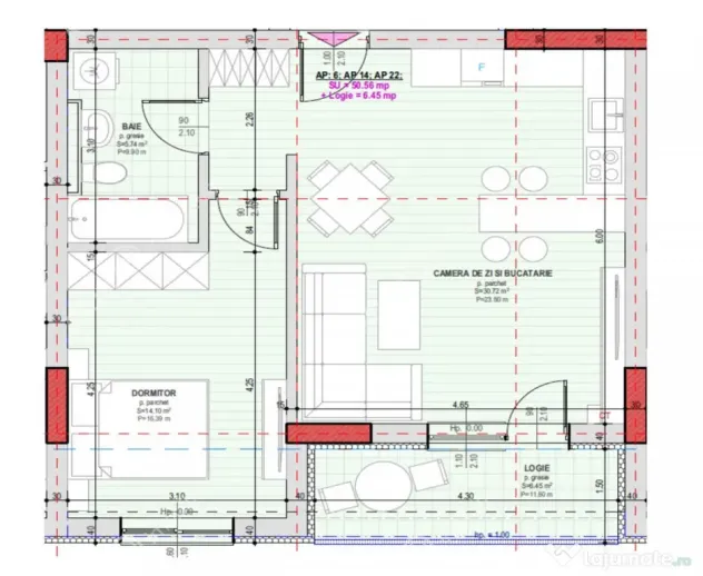 Apartament de 2 camere cu loc de parcare situat la etajul 1