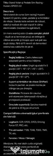 Pachet Logitech G29 (Volan + Pedale) + Suport/Stand Metalic Huzaro – Ca nou