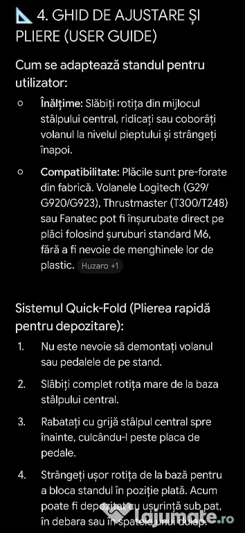 Pachet Logitech G29 (Volan + Pedale) + Suport/Stand Metalic Huzaro – Ca nou