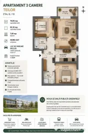 APARTAMENT 3 CAMERE GREENFIELD TEILOR - ETAJ 6/10 VEDERE PAN 