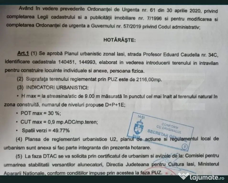 Oportunitate Teren intravilan 2346 mp Iasi langa Parcul Nati