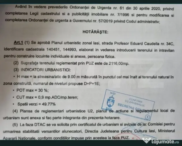 Oportunitate Teren intravilan 2346 mp Iasi langa Parcul Nati