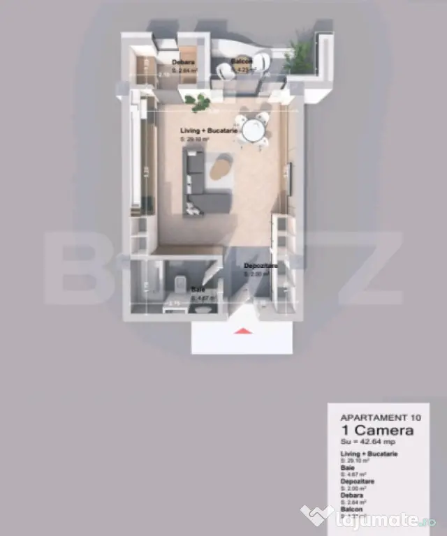 Apartament 1 camera, 42.64 mp, zona Pacurari - Rediu