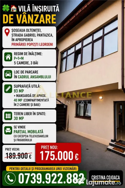 Vila insiruita P 1 M 5 camere 3 bai Primarie Popesti Leorden