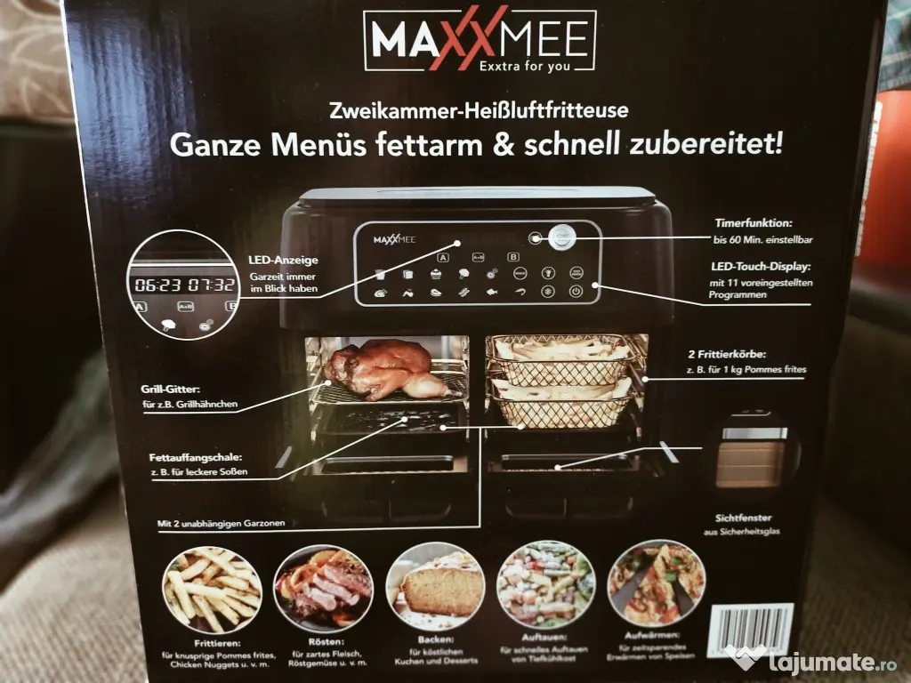 Friteuză cu aer cald Maxxmee, cameră dublă, 11 litri