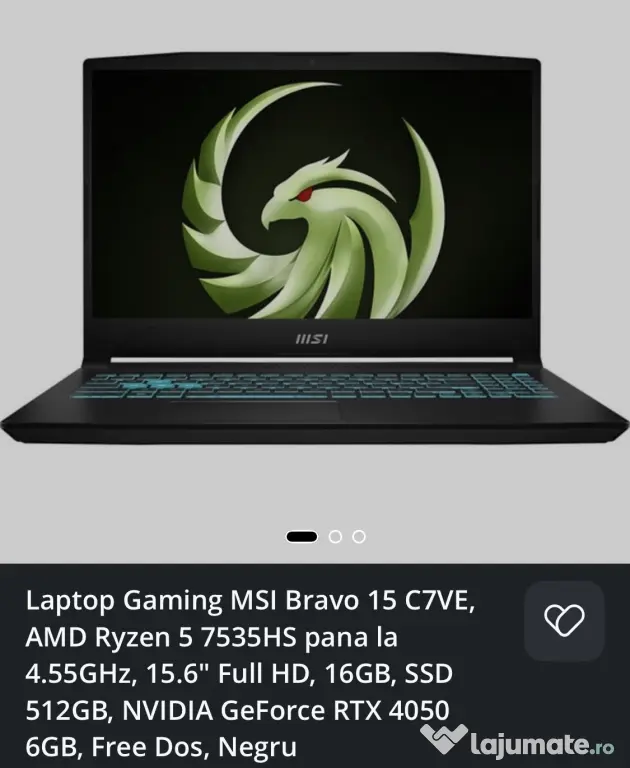 Laptop Gaming MSI Bravo 15 C7VE, AMD Ryzen 5 7535HS 16GB,512GB,RTX 4050