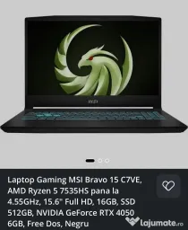 Laptop Gaming MSI Bravo 15 C7VE, AMD Ryzen 5 7535HS 16GB,512GB,RTX 4050