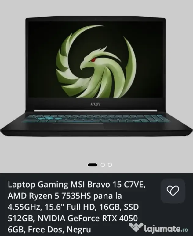 Laptop Gaming MSI Bravo 15 C7VE, AMD Ryzen 5 7535HS 16GB,512GB,RTX 4050