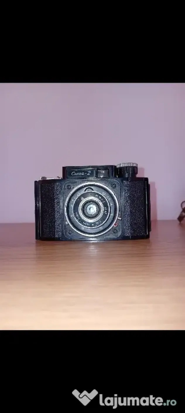 Aparat foto vintage Smena 2, anii 1950, URSS, cu husă și instrucțiuni originale