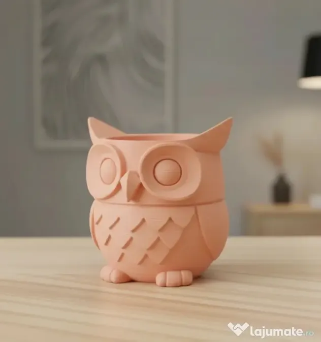 Ghiveci Decorativ Tip Bufniță pentru Plante Mici, Imprimare 3D