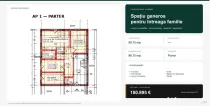 Apartament generos cu 4 camere și două băi, 90,75 mp