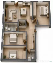 Apartament generos cu 4 camere și două băi, 90,75 mp 