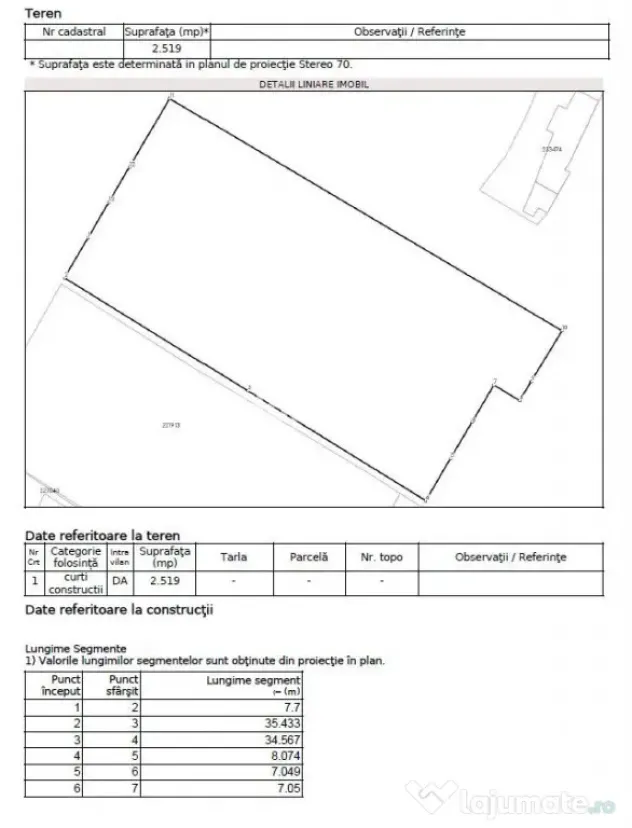 Teren 2519 MP - Deschidere 34 MP • Sector 5 - Salaj •