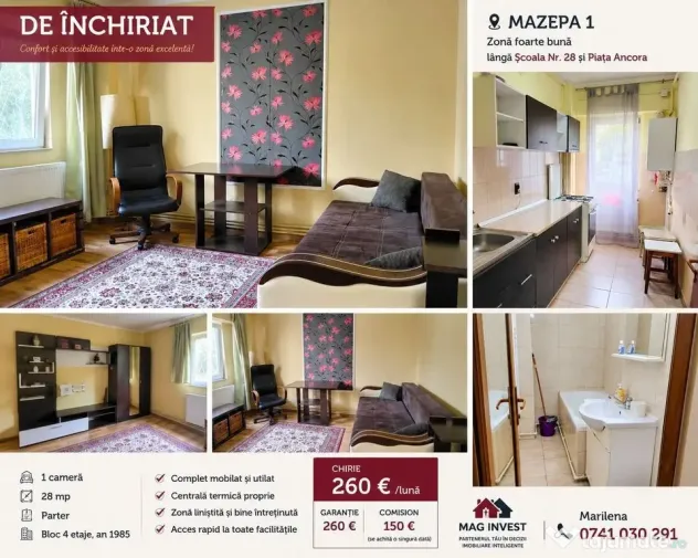 De inchiriat apartament cu o camera, parter, Mazepa 1, 26...