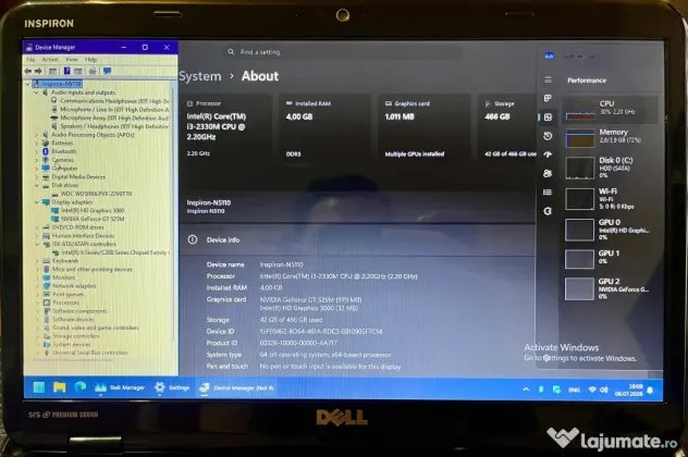 Laptop Dell Inspiron N5110 i3-2330M, nVidia GT 525M, 4GB RAM DDR 3, 500GB HDD