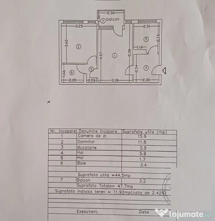 Apartament 2 camere zona Garii Marna, etaj 3, suprafata 47mp